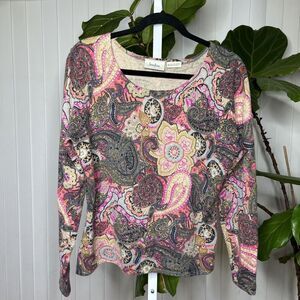 Neumann Marcus Paisley Pure Cashmere Sweater Long Sleeves Pullover Size XL